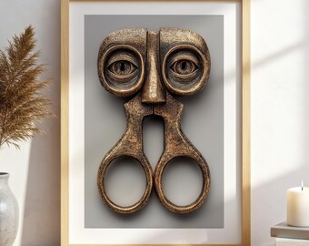 Bronze Eyes Scissors, Assemblage art, Pop surrealism, Gallery wall poster, Contemporary canvas print, Statement wall decor 57