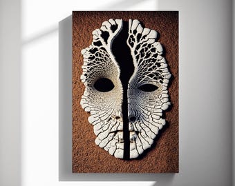 Mask relief sculpture, mythic face art print, abstract face poster, biomorphic illustration, gallery wall decor 538