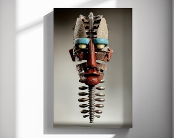 Sculptural mask photography print, mixed media assemblage poster, contemporary art wall, office decor 482