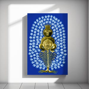 Royal Bloom Keeper, Folk symbol print, Mythic tree canvas, Nursery decor, Gallery wall poster, Whimsical wall art 583