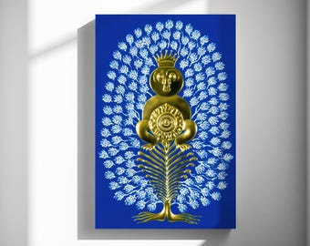 Royal Bloom Keeper, Folk symbol print, Mythic tree canvas, Nursery decor, Gallery wall poster, Whimsical wall art 583