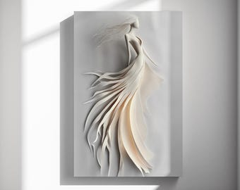 Flowing dress woman poster, paper cut art, minimalist wall piece, bedroom decor 478
