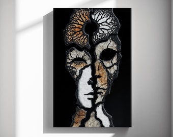 Two Faces One Icon, Contemporary portrait print, Surrealism poster, Abstract art canvas, Statement wall decor 585