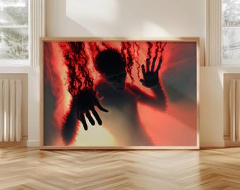 Shadow Visitor, horror art, surreal poster, gothic decor, gallery display, monster illustration, macabre artwork 42