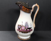 Antique Etruscan Mayor Elliot Ewer Circa 1858-1861, Lustreware, Milk Glass, Antique Water Pitcher, Glass Vase, Victorian Porcelain Jug