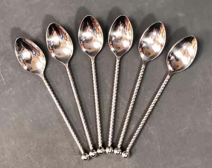 Antique Coffee Spoons, Twisted Stem Coffee Spoons, Ball End Spoons