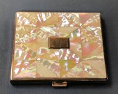 FREE SHIP - Vintage Compact, Mother of Pearl, Mirror Compact, Handbag Mirror, Purse Mirror, Loose Powder Compact, Art Deco, 1940s, Vanity