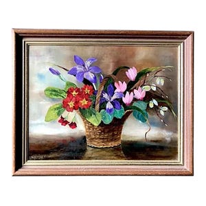 Original framed signed oil on board painting, Dorothy Jenkinson 1989 floral impressionist, vintage 20th century, affordable art