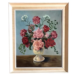Original framed signed oil on board painting, Grace D. Scott 1962 floral impressionist, vintage 20th century, affordable art