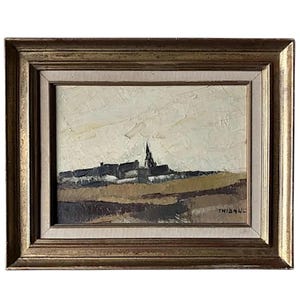 French Vintage Early Mid Century Impressionist Muted Landscape Impasto Oil on Board, Framed Oil Painting, Affordable Art
