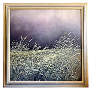 Original large framed signed oil on board, “Grass” by Liz Westhorpe 1980s  impressionist landscape,  20th century affordable art