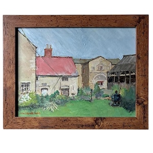 Vintage English School French Farmyard Scene Oil on Board, Signed and Framed, Affordable Art