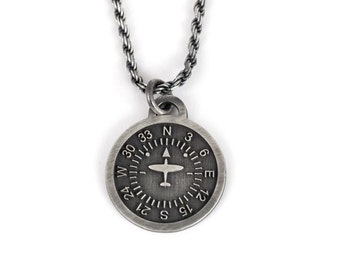 Sterling Silver Airplane Heading Indicator Necklace. Aviation Jewelry