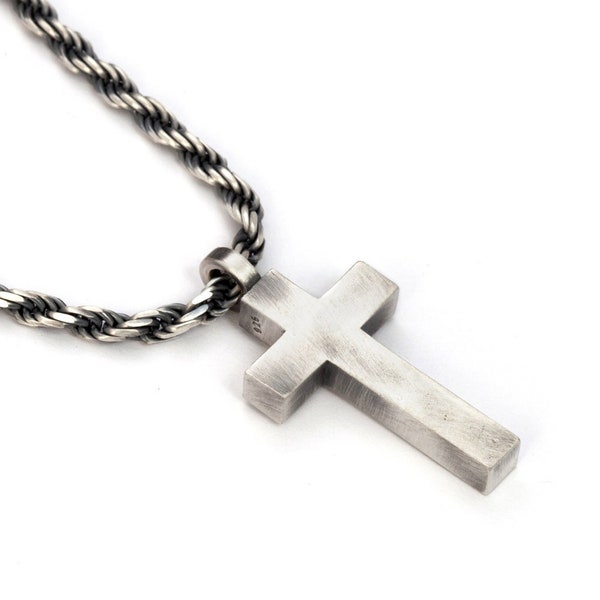 Cross Necklace Men Sterling Silver, Chunky Cross Chain Necklace, Religious Gifts  for Men, Cool Cross Necklace Unique, Faith Gifts for Him