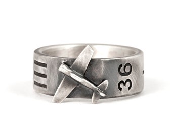 Handmade Sterling Silver Airplane Ring. Runway Ring For Pilot