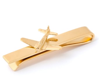 Gold Plated Vintage Airplane Tie Bar, 14K Gold Plated Tie Clip, Plane Tie Clip Gold Plated, Plane Lover Gifts, Male Flight Attendant Gifts