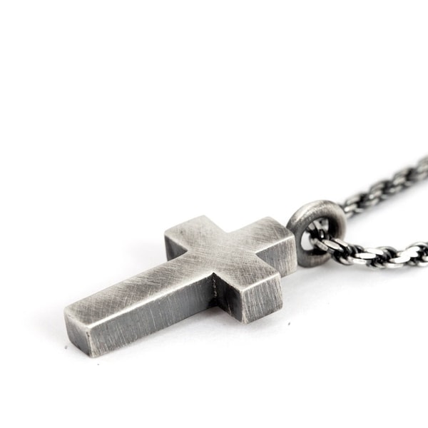 Herren-Silberkreuz-Halskette, individuelle Herren-Kreuz-Halskette aus Sterlingsilber, große Kreuz-Anhänger-Halskette für Männer, religiöse Geschenke für Männer