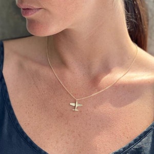 Handmade 14K Gold Airplane Necklace: Pilot Gift, Travel Jewelry