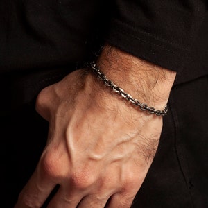 Mens Sterling Silver Chain Bracelet: Oxidized Link Jewelry