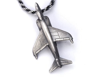 British Harrier Jet Airplane Necklace 925 Sterling Silver, Royal Air Force Gifts, Private Pilot Gifts, Vintage Aviation Gift, Jet Plane Gift