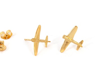 Airplane Gold Earrings, Gold Stud Earrings, Post Earrings, Airplane Jewelry, Female Pilot, Gold Airplane, Cessna Earrings, Gifts For Her