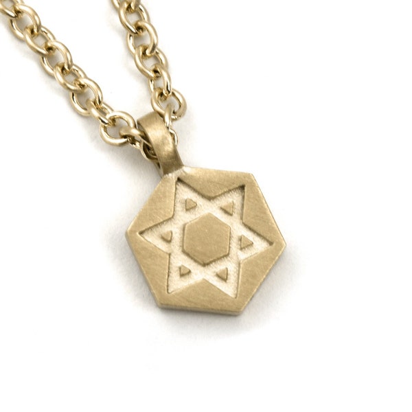 14K Gold Star of David Necklace Men, Modern Star of David Pendant Necklace,  Gold Jewish Star Necklace Jewish Gift Him,Bar Mitzvah Gift Boy