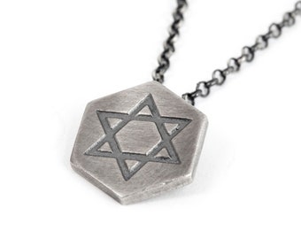 Star of David Necklace Men Silver, Jewish Gifts for Men.