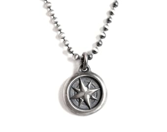 Engravable Sterling Silver Compass Necklace - Nautical Pendant