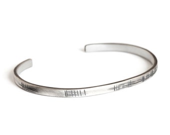 Mens Sterling Silver Cuff Bracelet, Japanese Style, Gift for Him