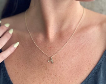 Wanderlust Gifts for Women, Travel Buddy Gifts, Travel Theme Gifts Women,  Real 14K Gold Airplane Necklace, Travel Necklace Gift for Her