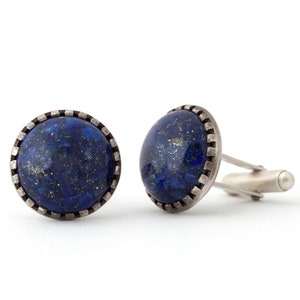 Blue Cufflinks in Sterling Silver with Natural Blue Lapis Gemstone Ideal Wedding Cufflinks for Blue Wedding image 1