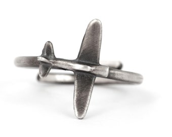 Anillo de avión de plata de ley: Joyería de aviación ajustable, regalo