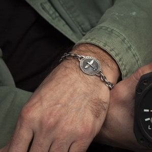 Spitfire Airplane Compass Bracelet: 925 Sterling Silver Chain Link