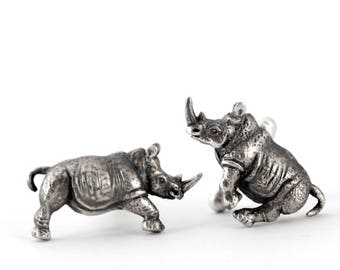 Animal Cufflinks – Sterling Silver Rhino Cufflinks