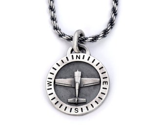Extra 300 Airplane Compass Necklace 925 Sterling Silver, Aviation Plane Lover Gifts for Him, Unique Gifts for Husband, Hobby Pilot Gifts