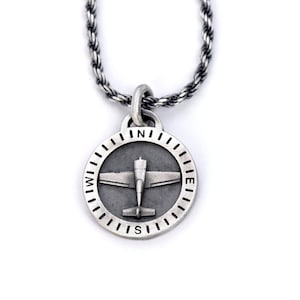 Extra 300 Airplane Compass Necklace: Sterling Silver Aviation Gift