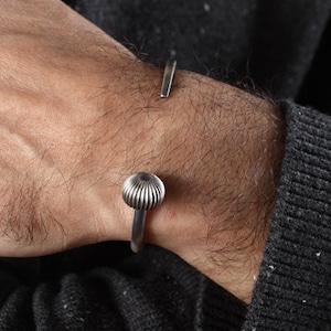 Mens Sterling Silver Cuff Bracelet: Handmade Oxidized Open Cuff