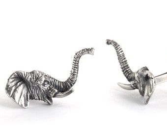 Elephant Cufflinks, Silver Elephant Cufflinks, Animal Cufflinks, Unique Cufflinks, Wildlife Cufflinks