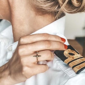14K Gold Airplane Ring, Aviation Gifts for Women, Aviation Gifts for Her, Plane Gold Ring, Female Pilot Gift, Cool Rings for Women Gold Thin