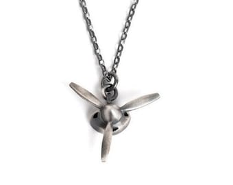 Gift for men Christmas, Mens Propeller Necklace, Propeller – 3 Blade Propeller Pendant Necklace in Solid Sterling Silver