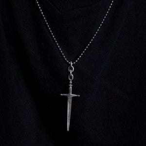 Handmade Sterling Silver Sword Necklace - Brushed Oxidized Pendant
