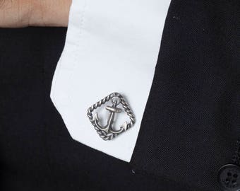 fathers day gift, Nautical Cufflinks – Sterling Silver Anchor Cufflinks Perfect for Nautical Wedding Groomsmen Gifts