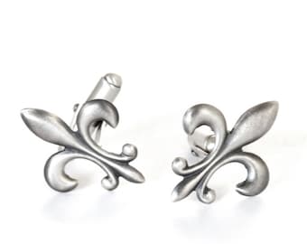 Fleur de Lis Cufflinks, Silver Cufflinks, Flower Cufflinks, Lily Cufflinks, Men’s Cufflinks, French Cufflinks