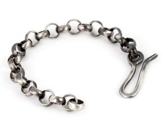 Mens Sterling Silver Chain Bracelet: Handmade Oxidized Link Bracelet