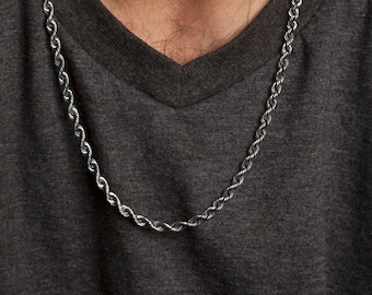 Mens Silver Rope Chain Necklace, Mens Sterling Silver Chain, Mens Rope Chain Necklace, Mens Silver Chain Necklace 925, Silver Gifts for Men