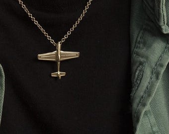 14K Gold P51 Airplane Necklace WWII Aviation Jewelry