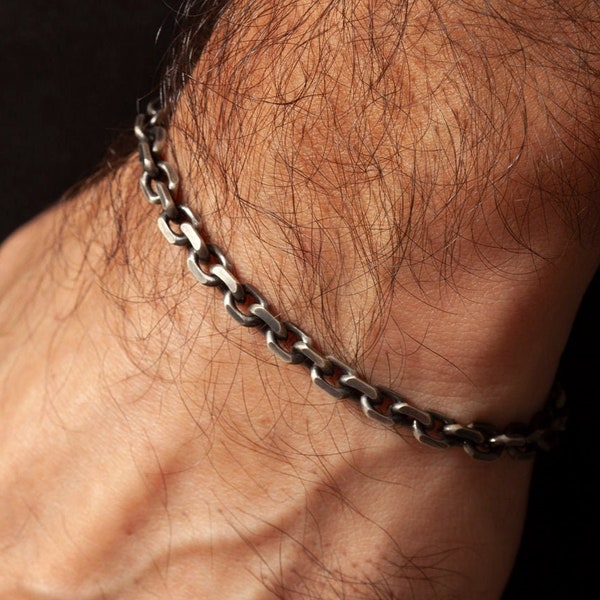 Mens Silver Bracelet 925, Mens Chain Bracelet, Sterling Silver Chain Bracelet, Thick Silver Chain Boyfriend Gift Bracelet, Boyfriend Jewelry