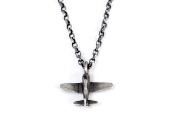 Men’s Pendant Necklace – Sterling Silver Airplane on Sterling Silver Chain