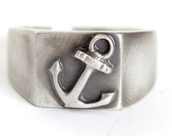 Gift for men Christmas, Gift for Him, Anchor Ring Mens Ring Size 9 in Sterling Silver, Gift for Sailors Silver Ring, Captain Ring
