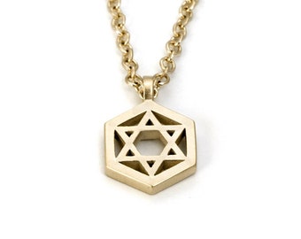 14K Gold Star of David Necklace: Geometric Jewish Jewelry, Bar Mitzvah Gift